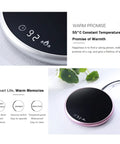 Electric Mug Warmer With Adjustable Temperature And Smart Touch Control, Auto Shut Off Timer, showing temperature display and sleek design.