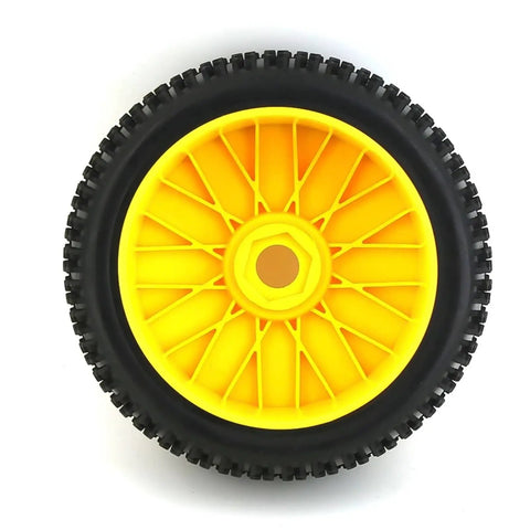Off Road RC Tire Wheel Set 1 8th Scale 116mm 17mm Hex For Buggy Cars Yellow Durable Plastic And Rubber Build Delivers Solid Grip