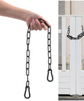 Tough As Nails Heavy Duty Gate Chain Lock With Carabiners 20 Inch Black Weather Resistant Fence Latch in hand and installed on gate