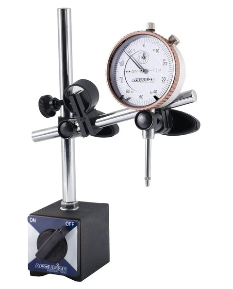 0-1 Inch Dial Indicator Built To Last With Magnetic Base Kit, 60 Kg Capacity, 0.001 Inch Resolution, AGD 2 Style, Lug Back With 1/4 Inch Hole, Rotational Bezel With Clamp For Easy Zero, Magnetic Base On/Off, Packed In Plastic Box