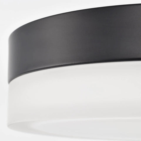 Close-up of Dope LED Flush Mount Ceiling Light 11 Inch Brushed Nickel Pi Collection with etched glass edge.