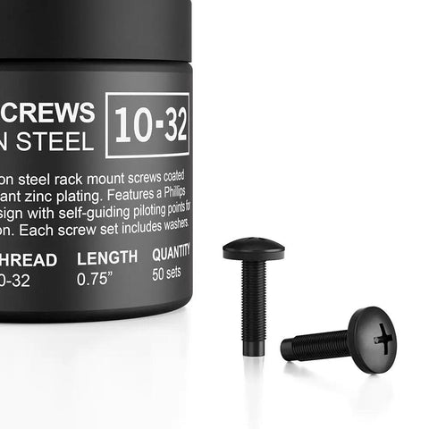 10-32 Rack Screws With Nylon Washers 50 Piece Set For Server Racks Enclosures And Cabinets Carbon Steel Pilot Point Screws