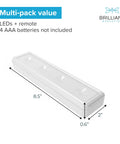 Wireless LED Under Cabinet Lights With 2 Remotes, 6 Pack Battery Operated Stick On Push Lights, 8.5" x 2" dimensions shown