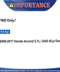 Warning sign indicating FWD only for 2009-2017 Honda Accord 2.7L GAS 4Cyl, with important fitment notice