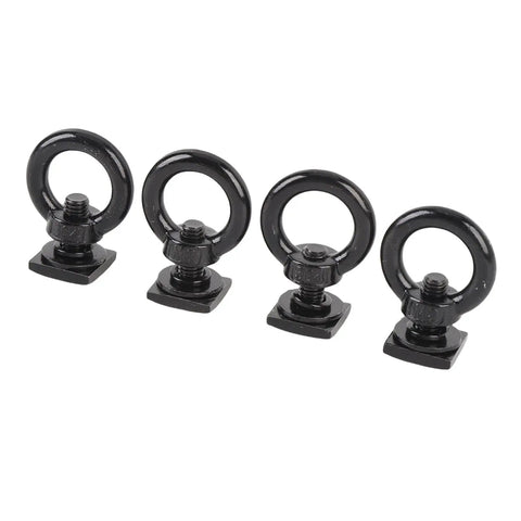 Hella Tough Stainless Steel T Track Mount Tie Down Anchors With M8 Heavy Duty T Slot Locking Rings in black for cargo security.