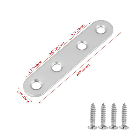 8 Piece Black Straight Brace Brackets for Cabinet Hinge Repair Plate 3 Inch Stainless Steel Flat Mending Plates with screws