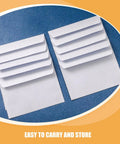 Stacks of 100 Pack White Privacy Pattern Envelopes Self Sealing Mailers displayed on a blue background.