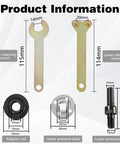 Drill To Angle Grinder Conversion Kit With Connecting Rod Set 2 Pack Attachments Includes Wrench Flange Nuts Spanner And 10mm Arbor Adapter For Quick Home Workshop Projects - Tools and dimensions displayed.