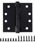 Rock Solid Heavy Duty Matte Black Square Door Hinges Four Point Five Inch Ball Bearing Design with screws for easy installation.