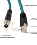 Beefy M12 X-Coded To RJ45 Cat6 Ethernet Cable IP67 Waterproof With Full Shielding For Industrial Vision Systems, 1M Length