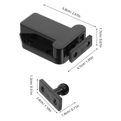 Dimensions of 8 Pack Self Closing Push To Open Door Latches For Cabinets Black Plastic Spring Loaded Latch