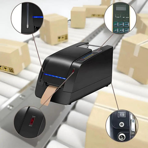 Heavy Duty Paper Based Top Shelf Electric Automatic Tape Dispenser Burns Through Water Activated Tape Flat Out at packing station.