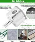 Adjustable Diamond Hole Saw Set With Double Suction Cup Guide Jig And Precision Core Drill Bits For Ceramic Glass Tile, close-up of diamond-coated hole saw.