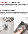 Close-up of Stainless Steel Undermount Bar Sink With 17 x 17 Inch Single Bowl, 16 Gauge SUS304 Brushed Nickel Finish showing corner and fork.