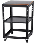Dang Solid Thickness Planer Stand With Three Gear Height Adjustable Rolling Cart holding up to 100 Lbs, black metal frame.