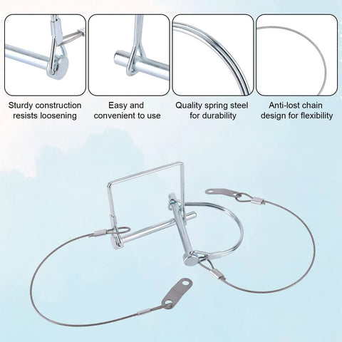 10-Piece Trailer Hitch Coupler Pins With Quick Release Ring Locking Pins Set 1/4 Inch By 2-3/4 Inch shown with features highlighted