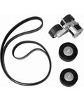 Must-Have Serpentine Drive Belt And Idler Pulley Plus Tensioner Kit For BMW N54 E90 E92 E93 Models, Upgraded Gear Keeps Accessories Running Smooth As Butter For 335i And 135i Years 2005 To 2010, black belt and pulleys