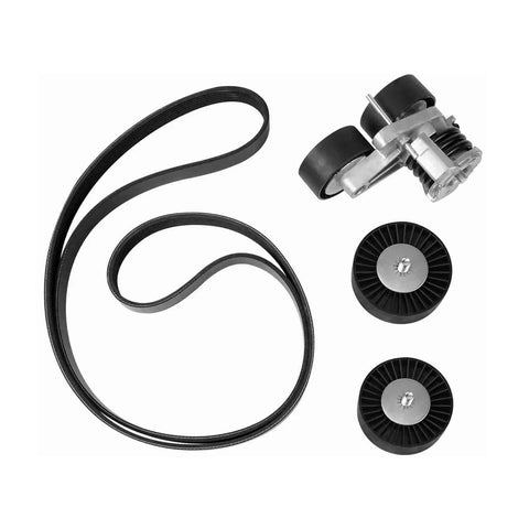 Must-Have Serpentine Drive Belt And Idler Pulley Plus Tensioner Kit For BMW N54 E90 E92 E93 Models, Upgraded Gear Keeps Accessories Running Smooth As Butter For 335i And 135i Years 2005 To 2010, black belt and pulleys
