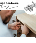 Person installing heavy duty self-closing cabinet hinges with hydraulic soft-close on a wooden cabinet door.