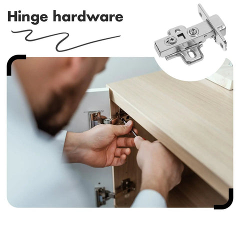 Person installing heavy duty self-closing cabinet hinges with hydraulic soft-close on a wooden cabinet door.