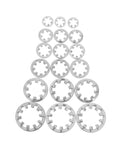Internal Tooth Lock Washers Stainless Steel Set 300 Piece Assortment Silver Star Serrated Washers against a white background
