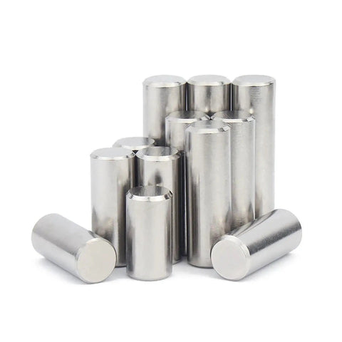 304 Stainless Steel Locating Dowel Pins A2-70 Grade Precision Fit For Industrial Gear Repair Smooth Ends And Chamfered Tips Easy Install M1 To M5 Sizes shown in a stacked arrangement.