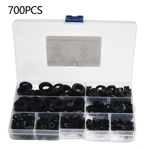 Nylon Flat Washer Set 700 Pcs M2 To M12 Metric White Plastic Gaskets Seal Rings For Electrical Automotive Marine Appliances And DIY Projects With Organized Storage Box Included, open box