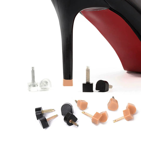 Ten Pairs High Heel Tips Replacement Kit With U Shape Heel Caps Covers And Metal Pins In Black Or Brown for stilettos.