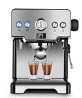 Kick Start Your Morning With This No Fuss Semi Automatic Coffee Maker Featuring A Powerful Pump And Washable Permanent Filter That Pulls Rich Espresso Cappuccino And Creamy Milk Froth, showing espresso shots brewed.
