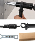 DIY Friendly Pro Grade Rivet Gun Adapter Kit With Drill Attachment, 4 Head Set 2.4mm 3.2mm 4.0mm 4.8mm in use and components