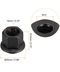M12 Flange Hex Nuts 5 Pack Grade 10.9 Carbon Steel Heavy Duty Machine Parts with dimensions 25mm flange and 18.5mm tall.