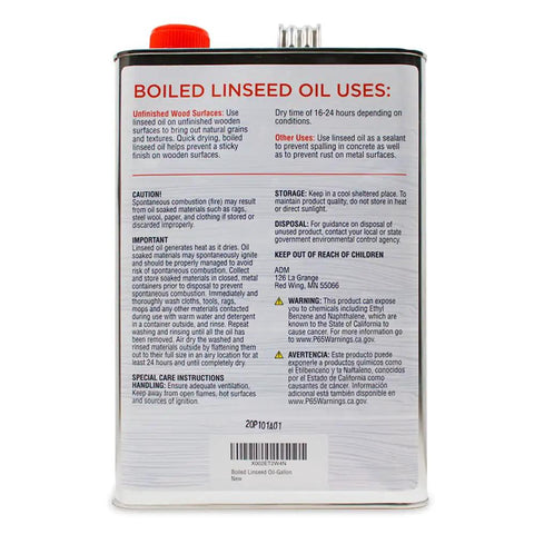 Fast Drying Boiled Linseed Oil For Wood Restoration And Protection Pro Grade Formula Gallon size container back view