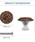 Two Pack Round Stainless Steel Cabinet Knobs With Top Tier Leopard Print Design 1.1 inch diameter with matching screw.
