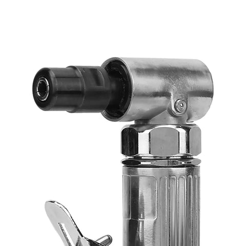No Nonsense Heavy Duty Right Angle Pneumatic Die Grinder Spinning At 20000 Rpm With Two Inch Disc Mount, 90-degree head detail.