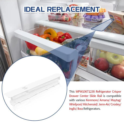 No Drama Fix For Your Fridge Crisper Drawer Using This Heavy Duty Center Slide Rail Totally Smooth Fit For Whirlpool Kenmore Maytag Models in fridge with fresh produce.