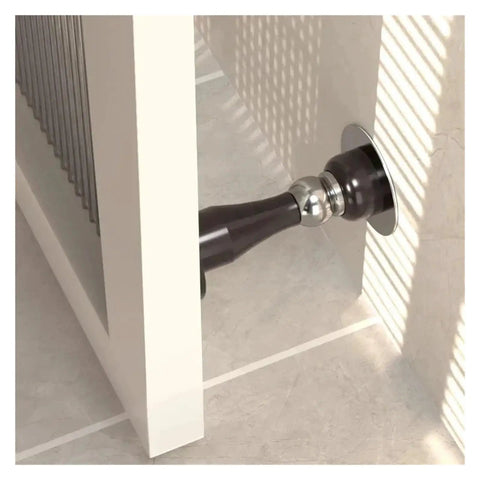 Stainless Steel Magnetic Door Stopper With Strong Hold Safety Catch For Interior Rooms And Bedrooms In Sleek Black Design to limit door movement.