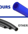 Comparison of Versatile High Performance Automotive Silicone Vacuum Tubing Hose Kit in blue with standard black hoses.