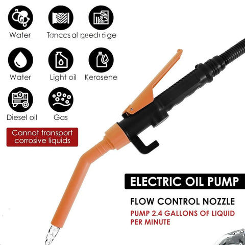 Portable Battery Powered Fuel Transfer Syphon Pump With 90Cm Hose For Petrol Diesel Oil And Water. Squeeze Control Nozzle Prevents Spills And Ensures Safe, Leak Proof Operation. Compact Design Makes It Perfect For On The Go Refueling And Liquid Transfer