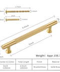 Five Pack Brushed Gold Cabinet Handles Set Made From Solid Brass Ideal For Kitchen Drawers And Cabinets Five Inch Furniture Door Pulls