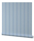 Blue Floral Stripe Wallpaper Featuring Silver Metallic Accents And Textured Fibrous Weave, 2ft x 27ft, ideal for high end decor.