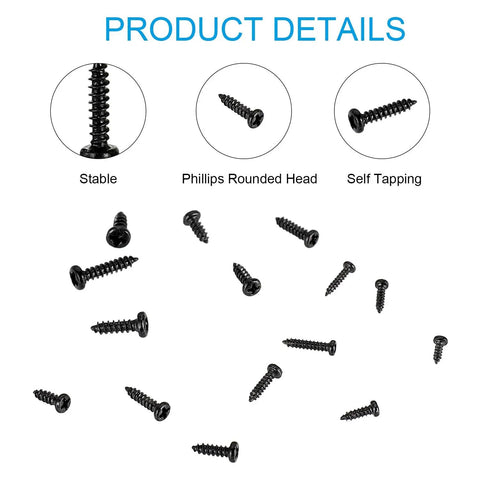 Black Carbon Steel Tiny Phillips Pan Head Self Tapping Screws Set 750 Pcs In 15 Sizes For Electronics Micro Wood Screws Kit M1 To M1.7