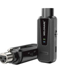 Plug On UHF 900MHz XLR Wireless Microphone Adapter With 164ft Range And 48V Phantom Power For Mic, Audio Mixer And PA Setup, Wireless Transmitter And Receiver System MX 1 No Cable Clutter, featuring sleek black design and visible control switches.