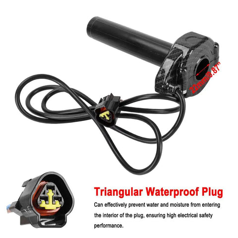 Imitation Carbon Fiber Throttle Handle Kit With Quick Twist Grips And Cable For Electric Dirt Bikes Plug And Play Compatible With Sur Ron X Series X160 X260 Light Bee, featuring a waterproof plug and coiled cable.