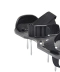 Close-up of Lawn Aerator Shoes 2 Pack For Grass With One Point Six Five Inch Spikes showing adjustable strap and plastic sole.
