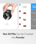 Hand holding 3 In 1 Pill Crusher And Cutter With Stainless Steel Grinding Head And Storage, Easy To Crush Pills Into Fine Powder, Ideal For Elderly And Pets