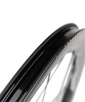 Close-up of Carbon Disc Wheelset Tubeless Ratchet Bike Wheel 700C 50mm Black Fits Shimano 8 9 10 11 12 Speed Thru Axle