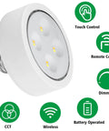 No-Hassle Remote Control Screw-In Puck Lights For E26 Bases, 2-Pack Battery Powered Puck Lights with control icons
