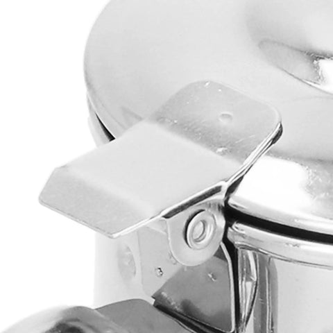 Detail of handle and lid mechanism of Slick Stainless Steel Teapot With Fine Mesh Strainer 500ML Capacity Stovetop Tea Kettle.