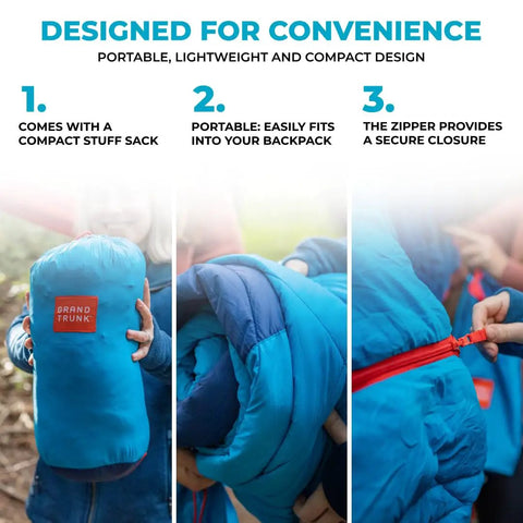 ThermaQuilt Hammock Underquilt 40F 3 In 1 Go-To System, compact design, stuff sack, rolled quilt, red zipper close-up view
