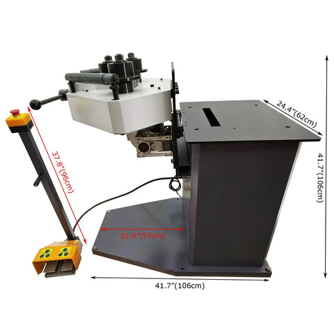 Heavy Duty Electric Roll Bender 1.1KW Three Roller Metal Bending Machine with foot pedal control and adjustable rolls.